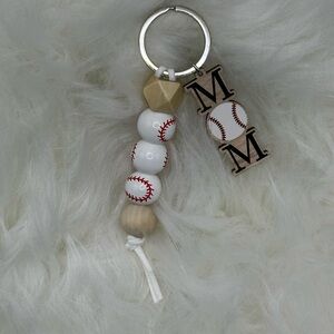Baseball Bead Keychain with MOM Initial Charm
